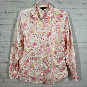 Brooks Brothers Button Shirt Women Size 16 Floral Art to Wear Preppy Office Top